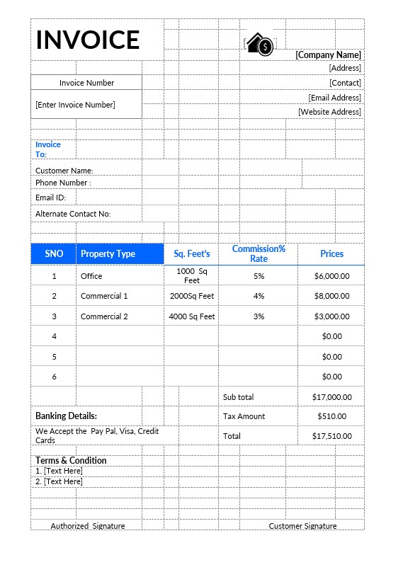 Commercial Real Estate Invoice Template PSD template